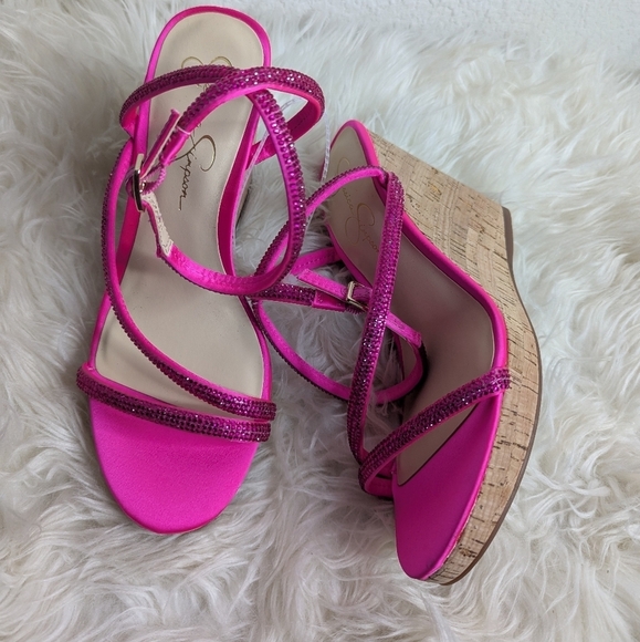 Jessica Simpson Shoes - Jessica Simpson Cork Wedge Hot Pink Heels